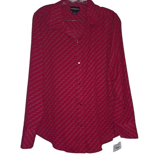 LIZ CLAIBORNE Red Heart Chain Link Woven Gold Button Down Long Sleeve Blouse M - Picture 1 of 7